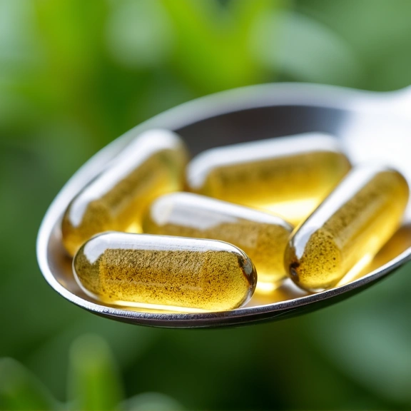 Herbanelle Vitality Boost Supplement capsules in a spoon